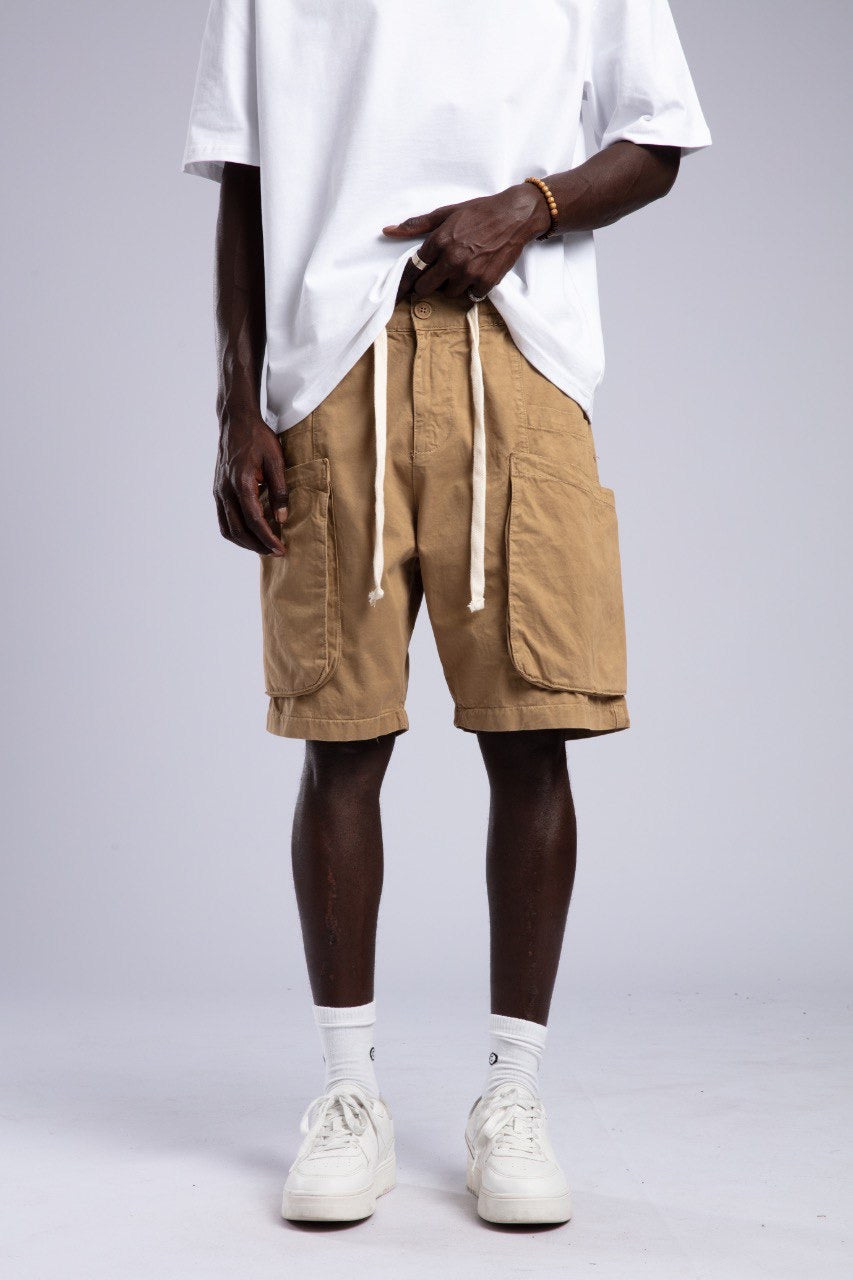 Men's White T-Shirt & Khaki Cargo Shorts Set