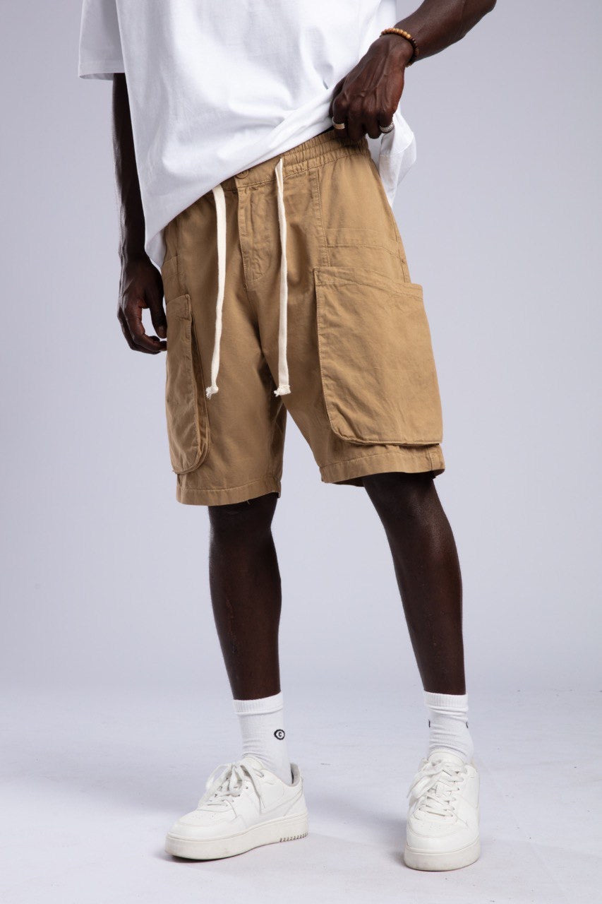 Men's White T-Shirt & Khaki Cargo Shorts Set
