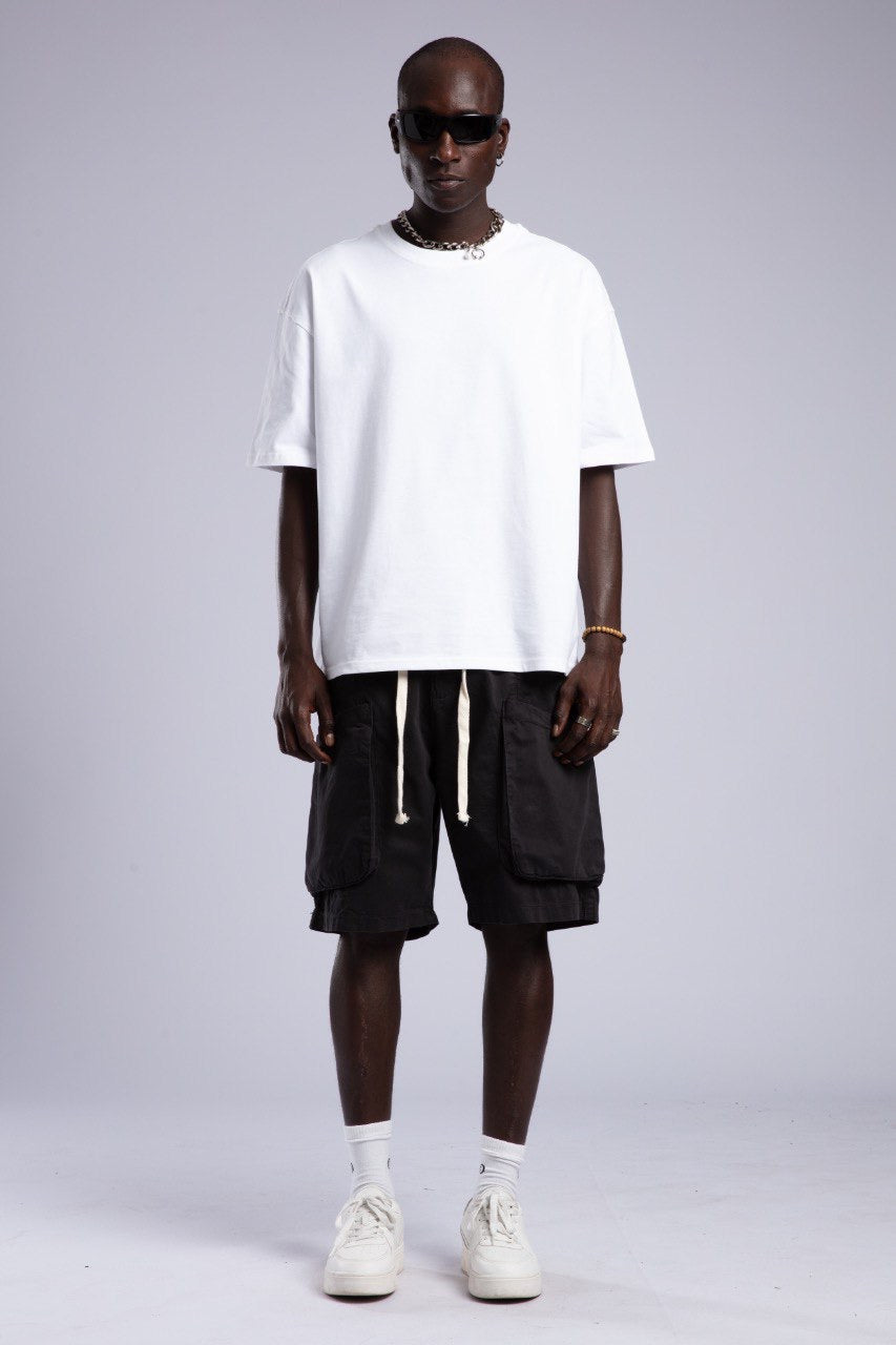 Men's White T-Shirt & Black Cargo Shorts Set