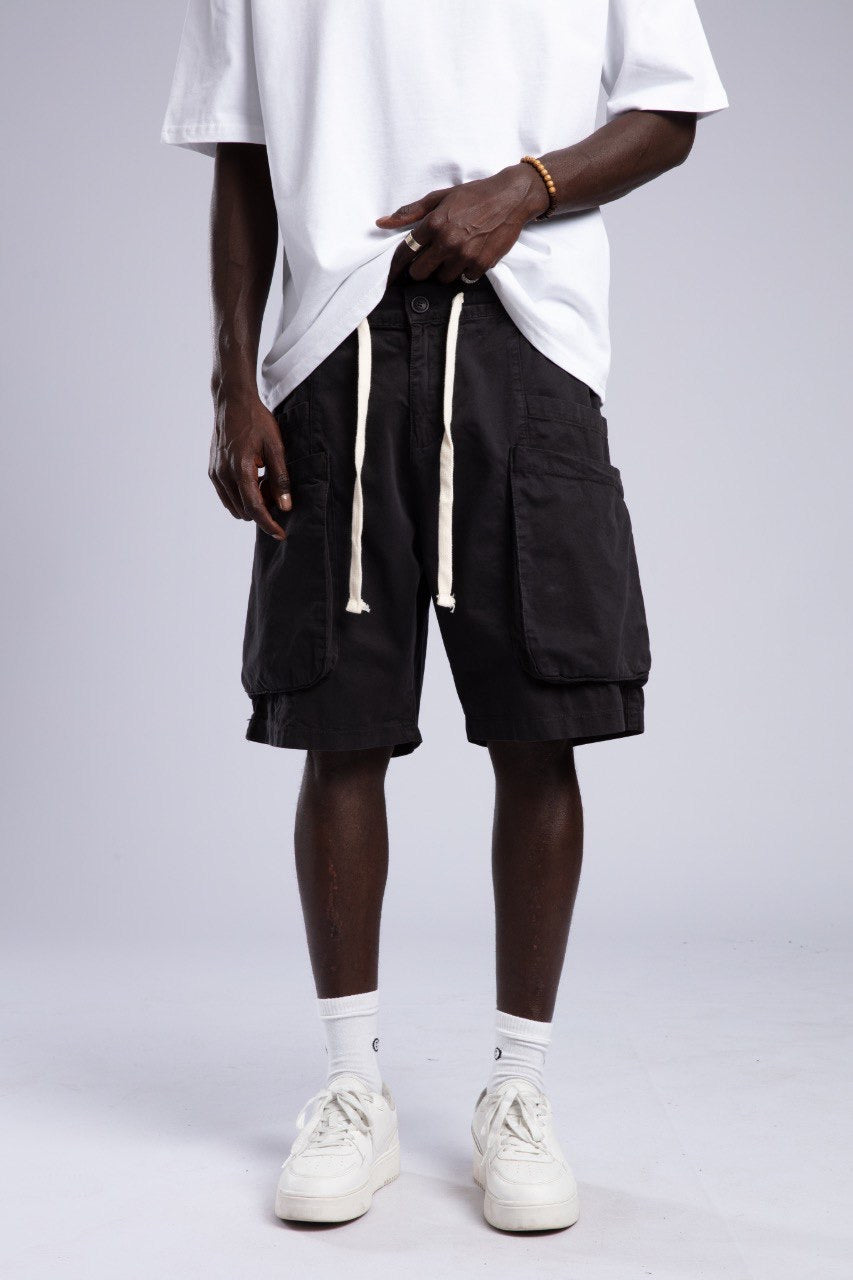 Men's White T-Shirt & Black Cargo Shorts Set