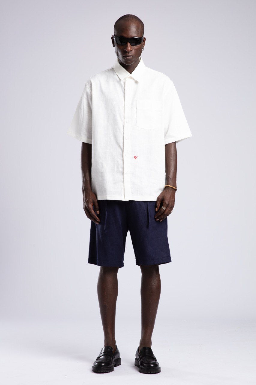 Men's White Short Sleeve Shirt & Navy Shorts Set
