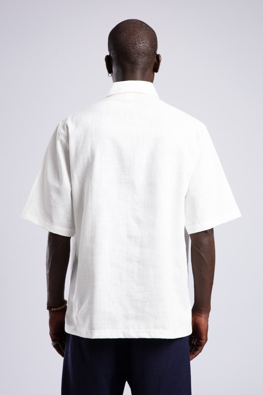 Men's White Short Sleeve Shirt & Navy Shorts Set