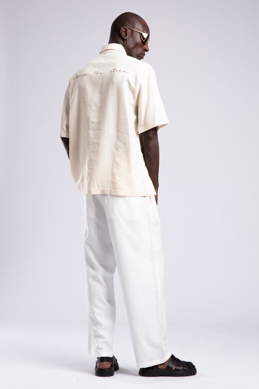 Men's Beige Short Sleeve Shirt