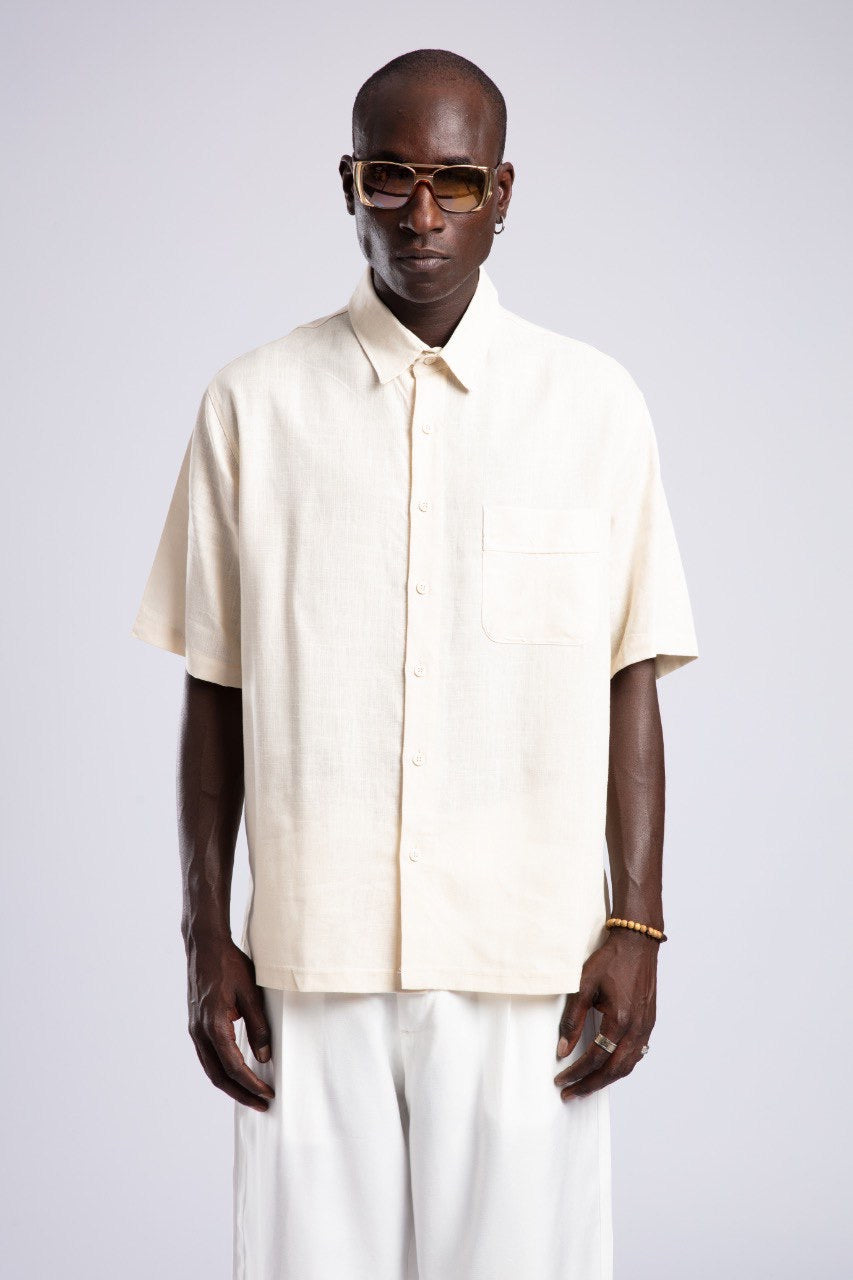 Men's Beige Short Sleeve Shirt