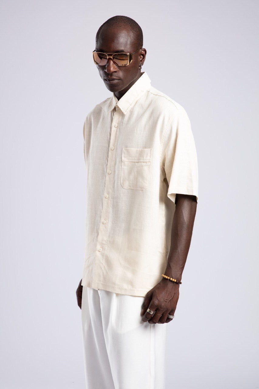 Men's Beige Short Sleeve Shirt