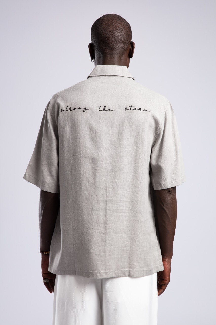 Men's Grey Short Sleeve Shirt & White Pants Set