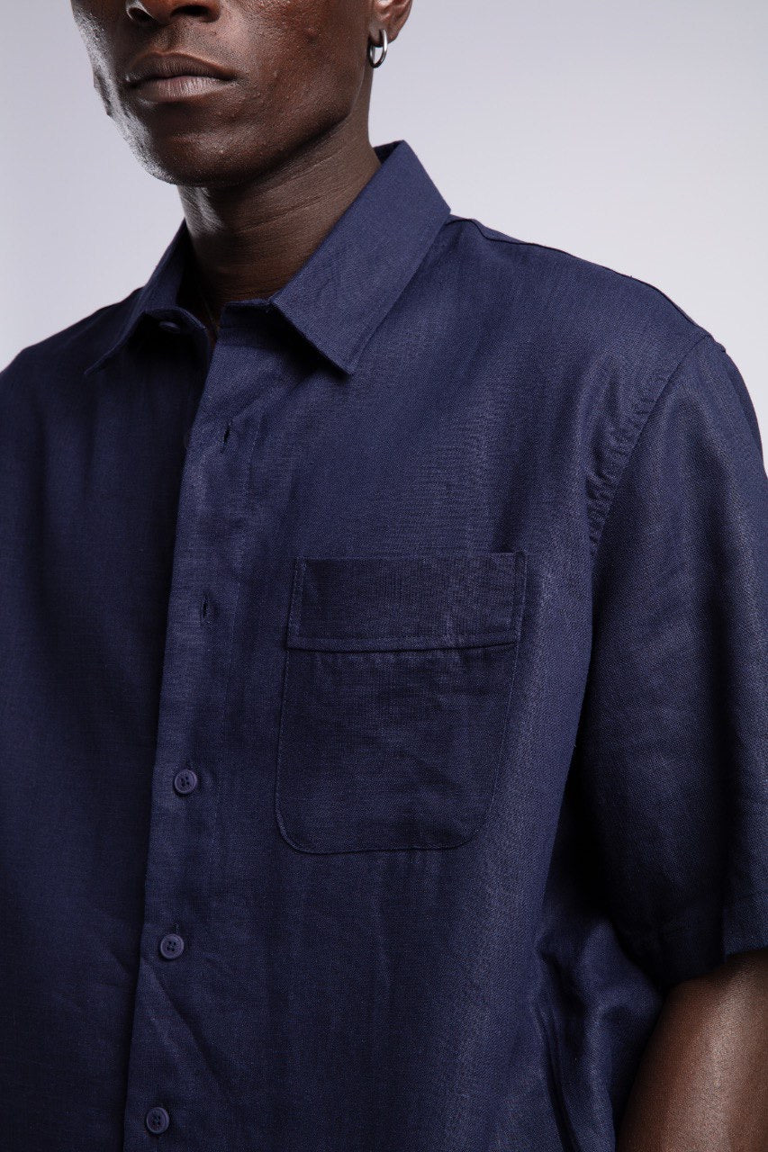 Men's Navy Short Sleeve Shirt & White Pants Set