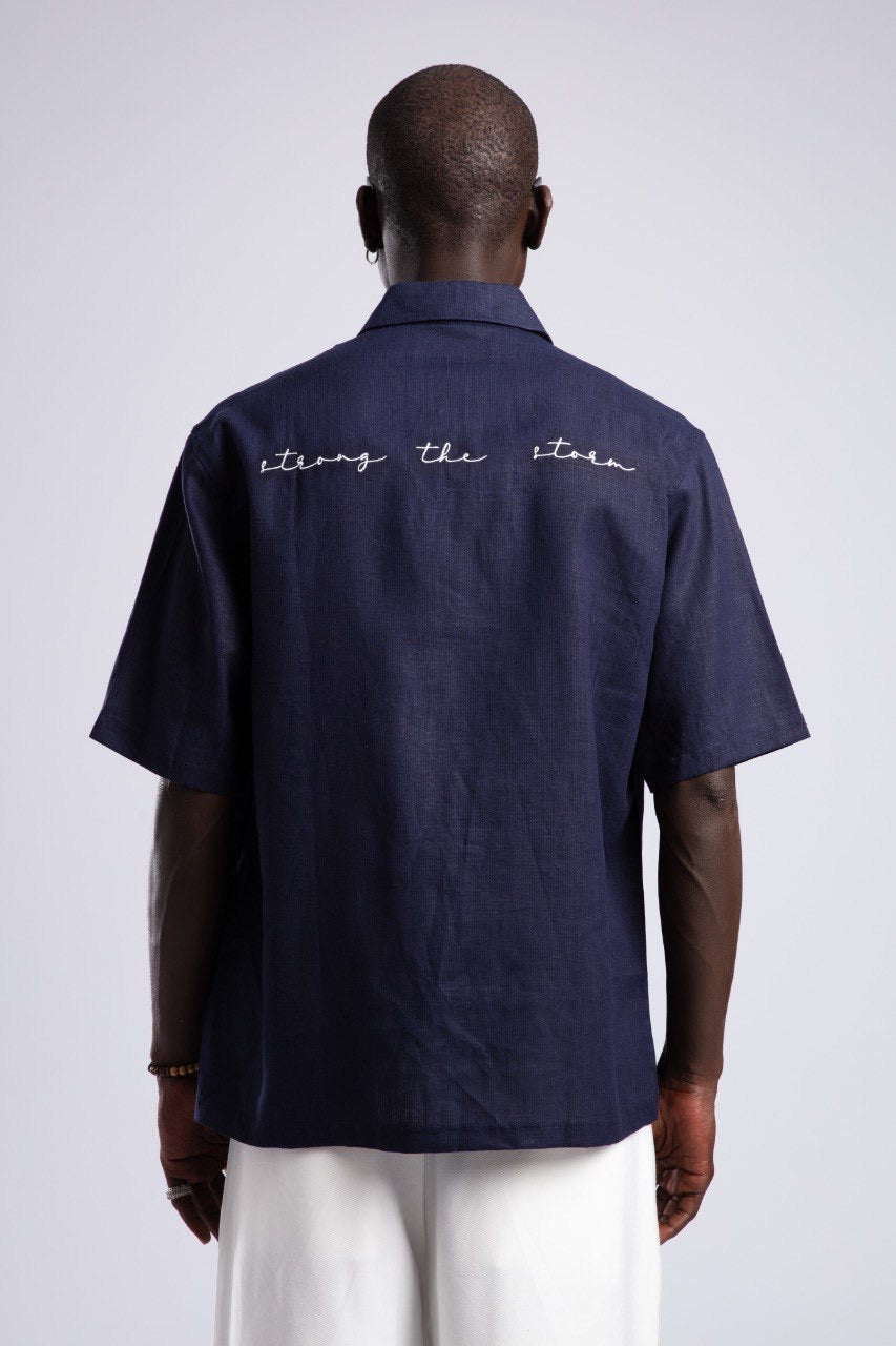 Men's Navy Short Sleeve Shirt & White Pants Set