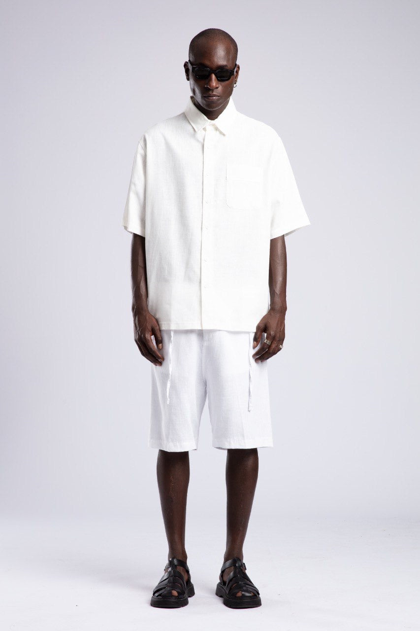 Men’s White Linen Shirt and Shorts Set