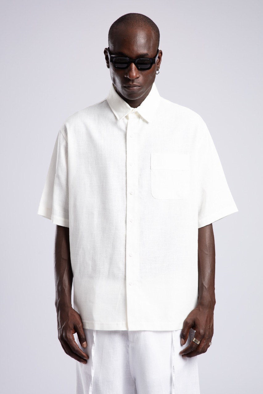 Men’s White Linen Shirt and Shorts Set