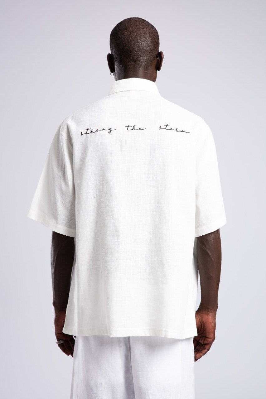 Men’s White Linen Shirt and Shorts Set