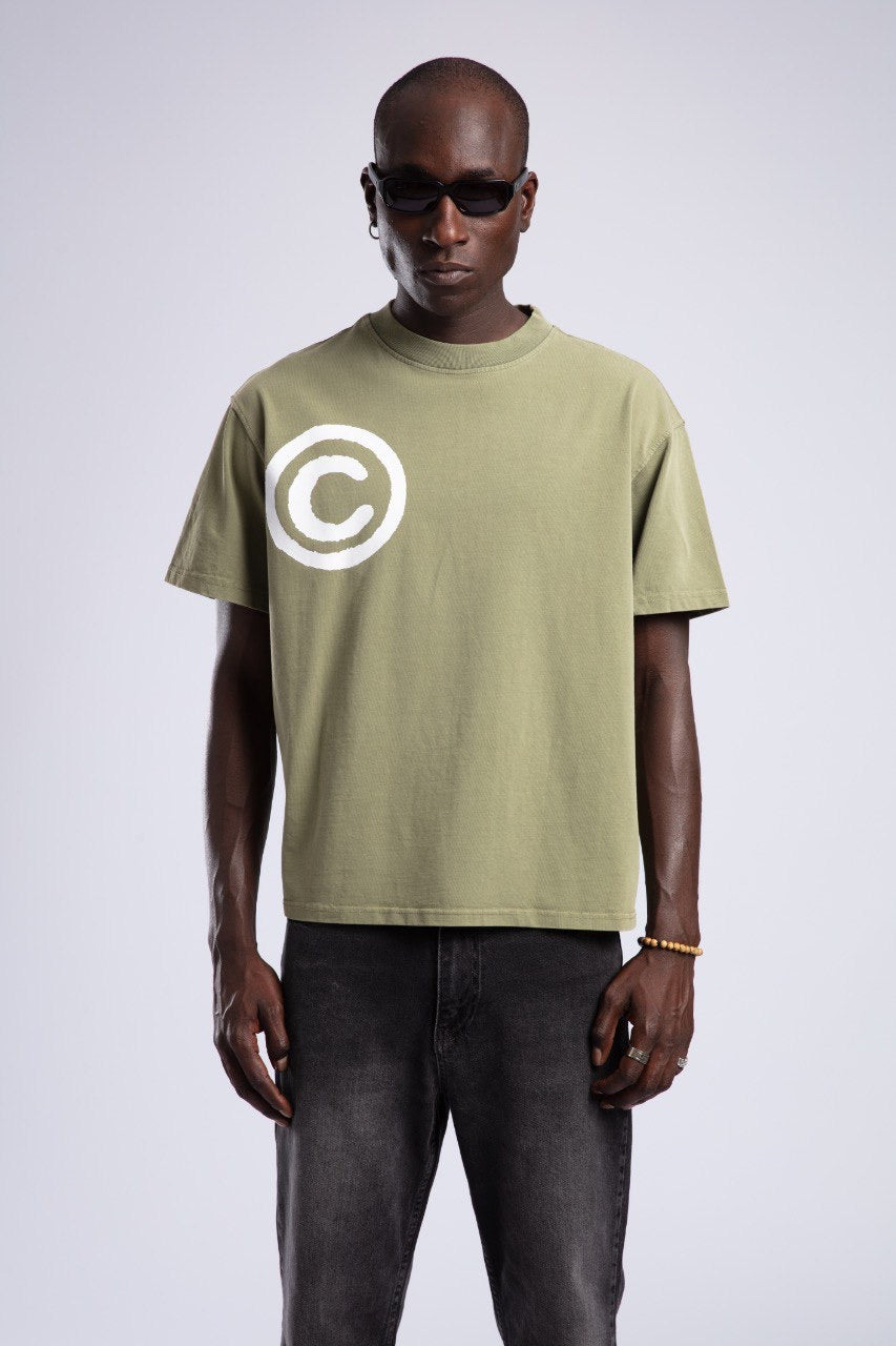 Men's Olive Green T-Shirt with Logo & Black Jeans
