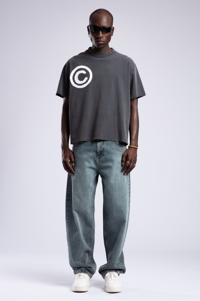 Men's Grey T-Shirt with Logo & Light Blue Jeans
