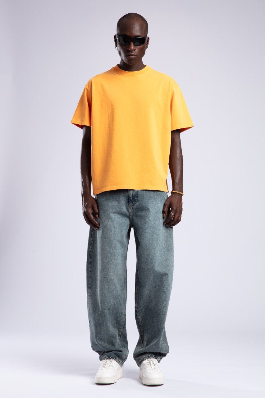 Bright Orange Casual Cotton T-Shirt for Men