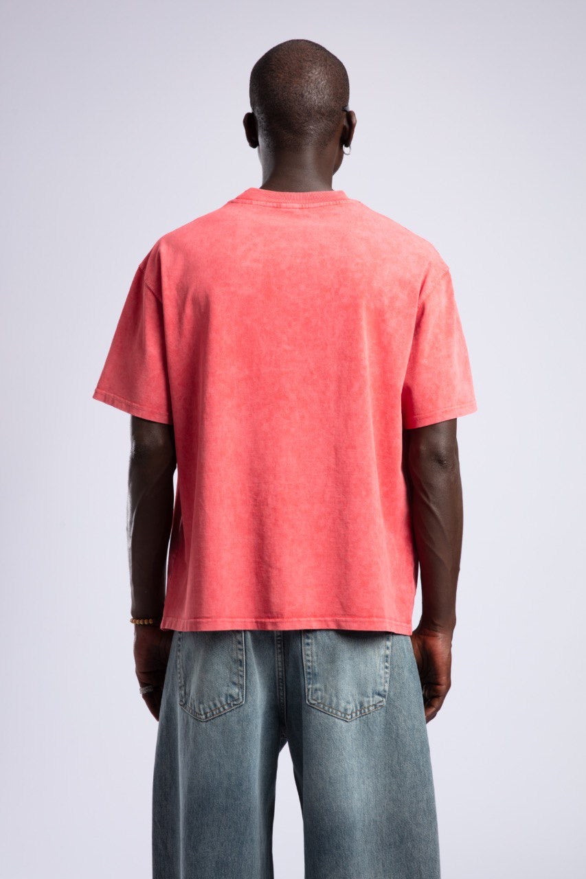 Men's Washed Coral Red Relaxed Fit Cotton T-Shirt