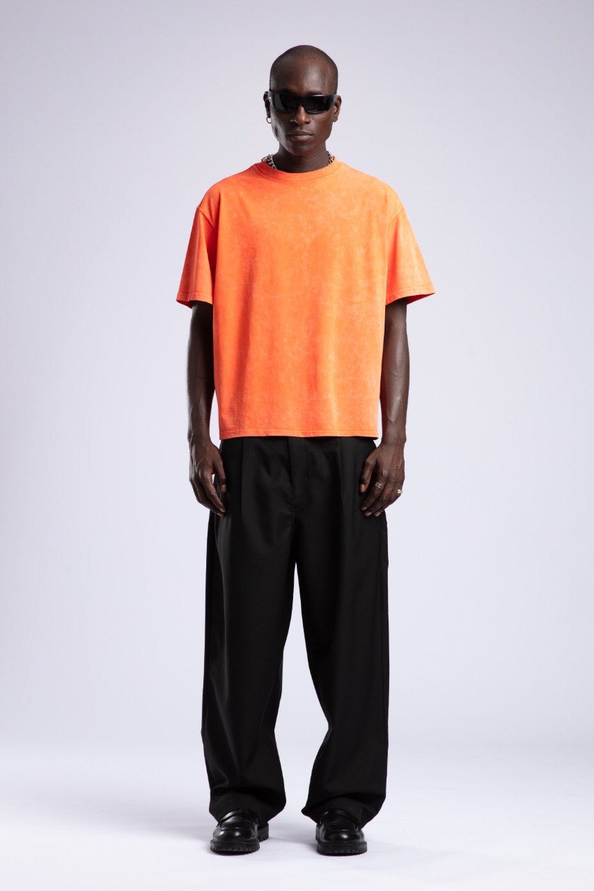 Bright Washed Orange Relaxed Fit Cotton T-Shirt