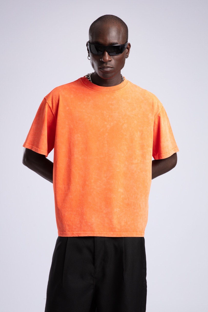 Bright Washed Orange Relaxed Fit Cotton T-Shirt