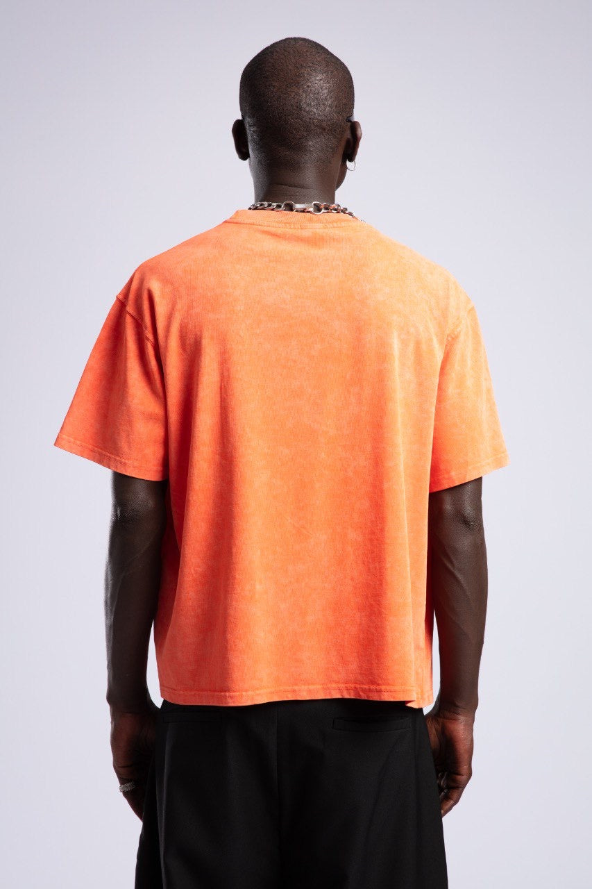 Bright Washed Orange Relaxed Fit Cotton T-Shirt