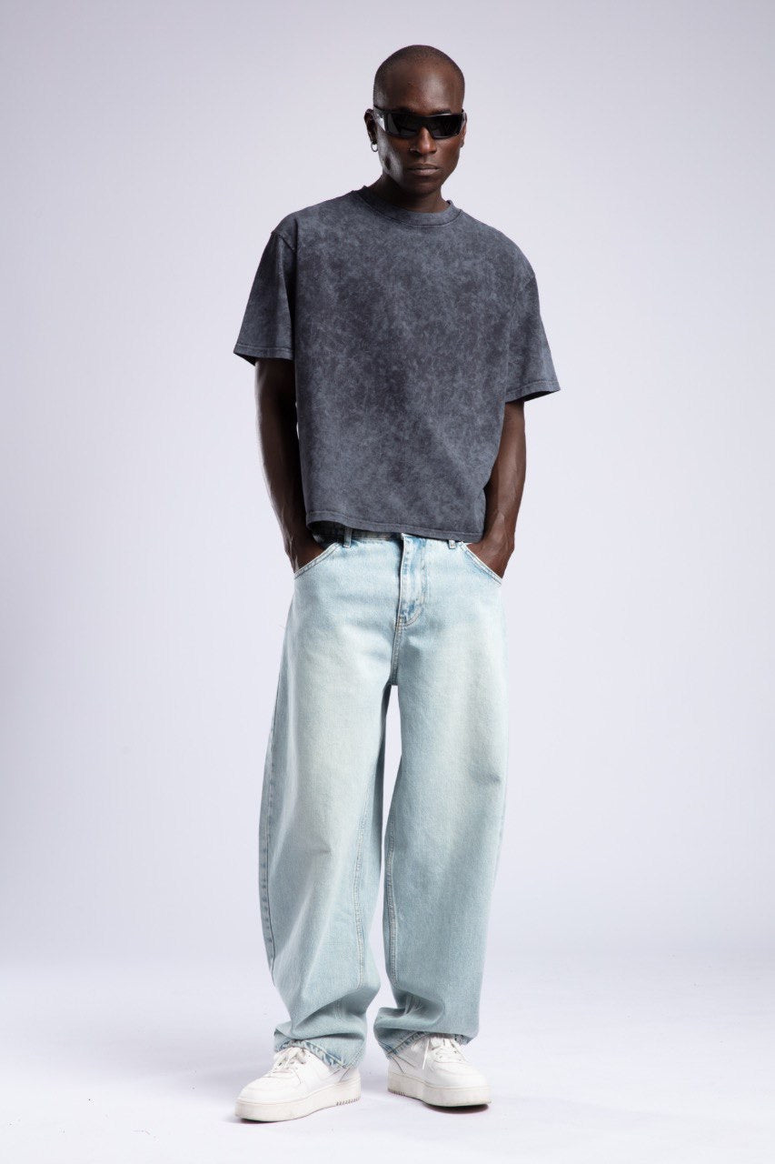 Charcoal Washed Oversized Cotton T-Shirt for Men