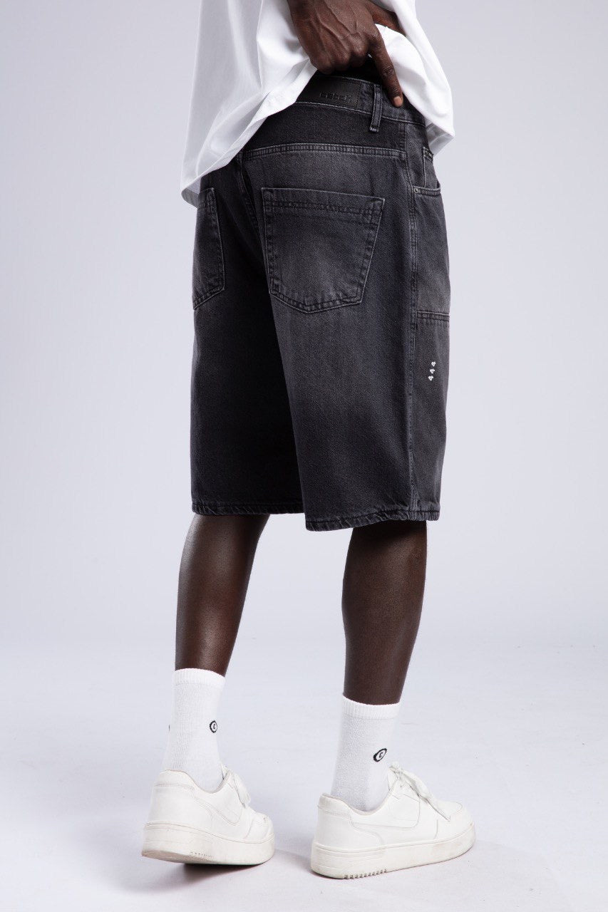 Men’s Black Denim Shorts with Bold 85 Print