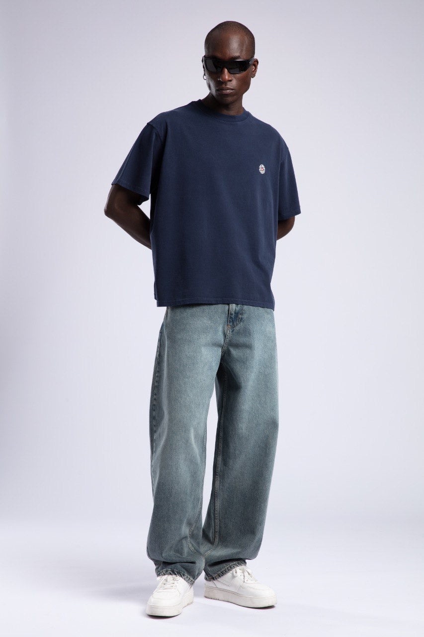 Minimalist Navy Blue Oversized Cotton T-Shirt