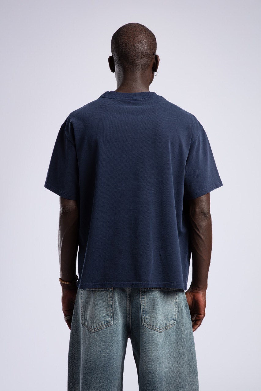 Minimalist Navy Blue Oversized Cotton T-Shirt