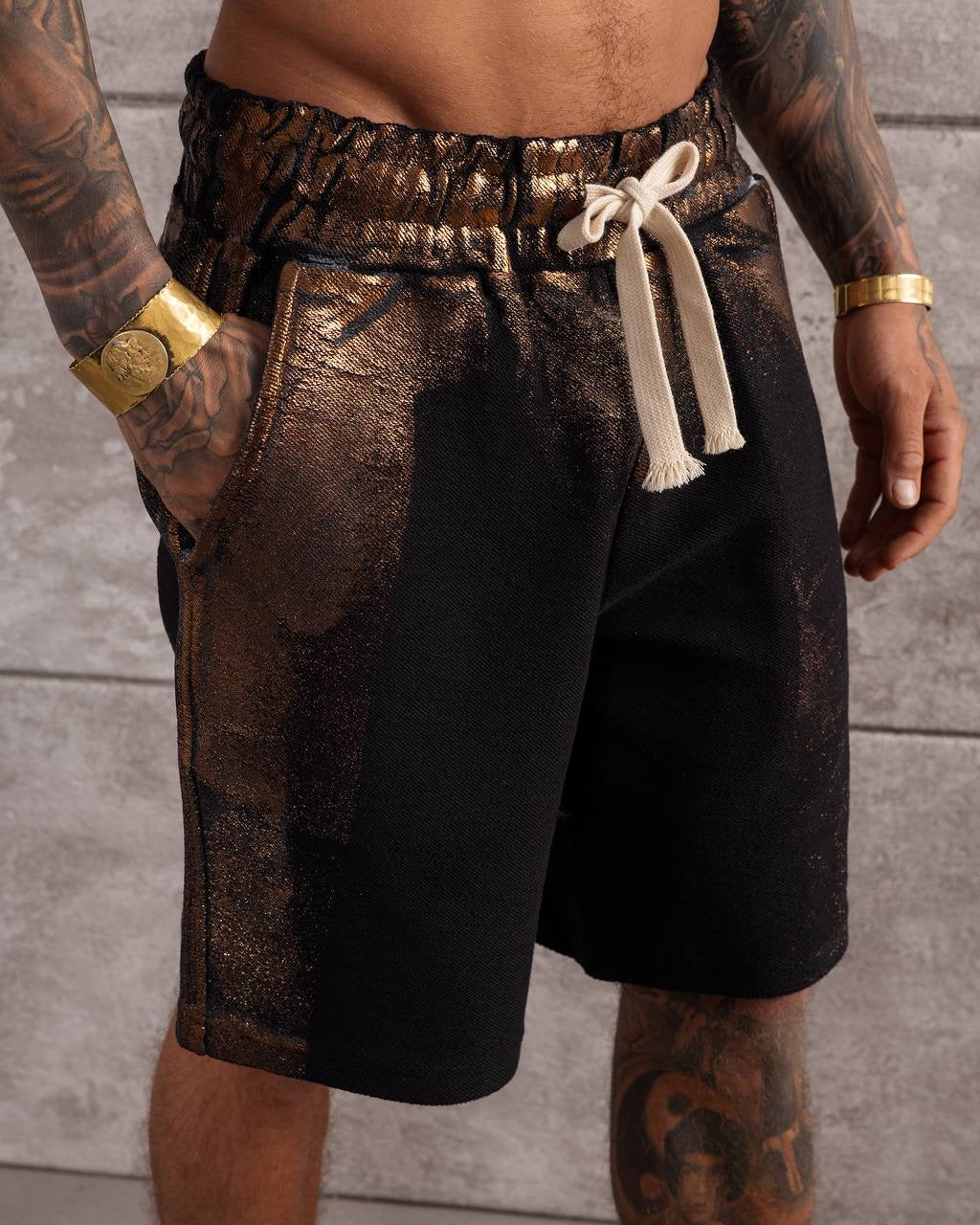 Croc-Print Cargo Shorts with Premium Leather Look