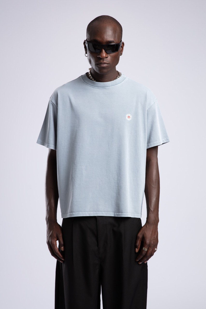 Light Blue Oversized Cotton T-Shirt with Minimal Logo