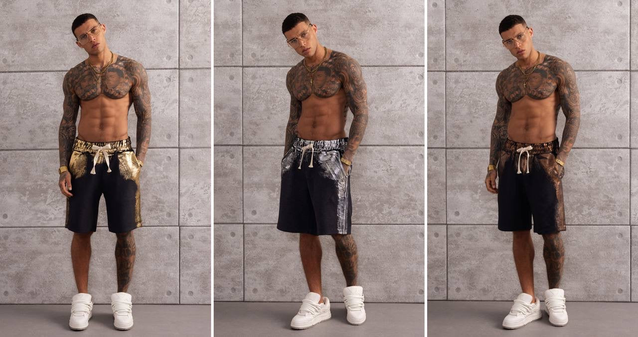 Croc-Print Cargo Shorts with Premium Leather Look