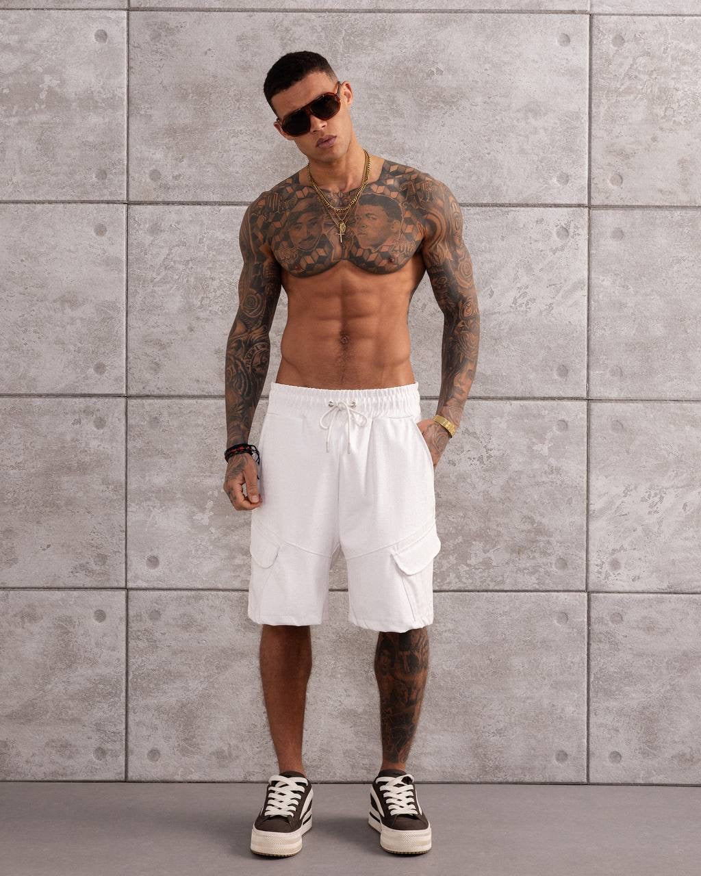 Croc-Print Cargo Shorts with Premium Leather Look