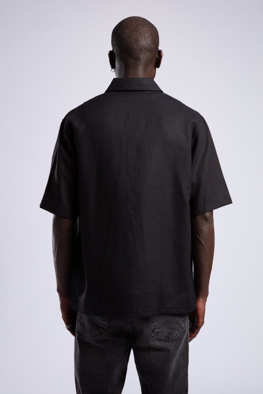 Black Linen Short Sleeve Button-Up Shirt – Catch Studios