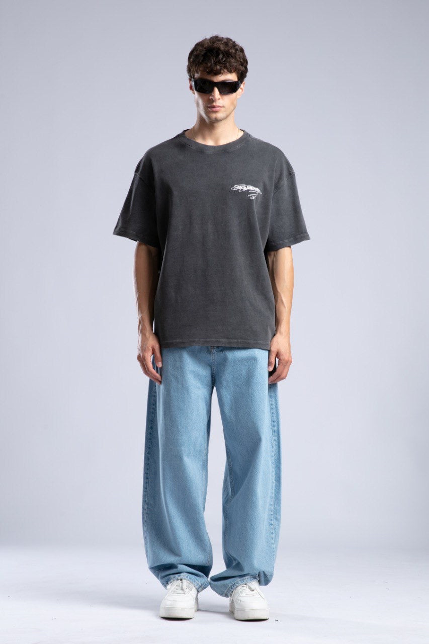 Vintage Black Oversized Tee for Men Casual Streetwear