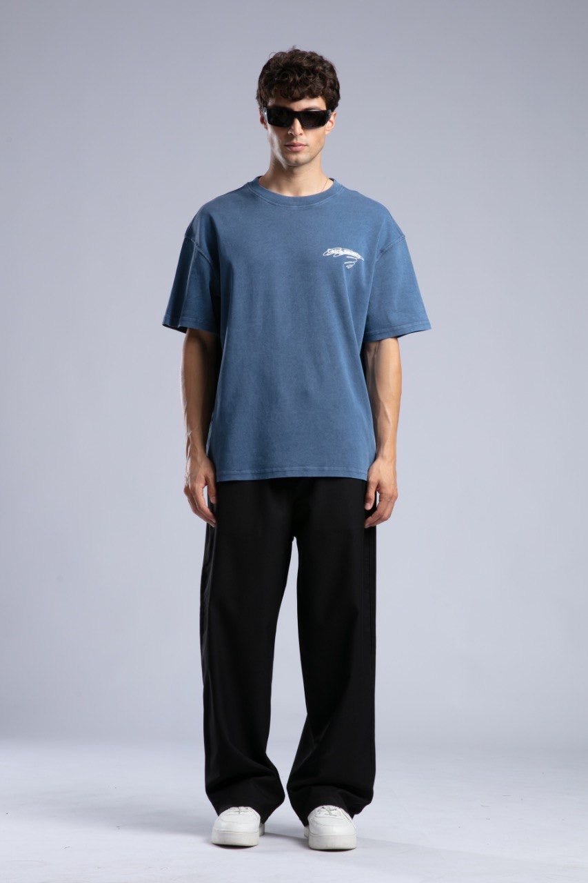 Vintage Blue Oversized Tee for Men Casual Streetwear