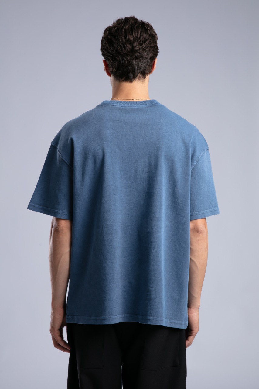 Vintage Blue Oversized Tee for Men Casual Streetwear