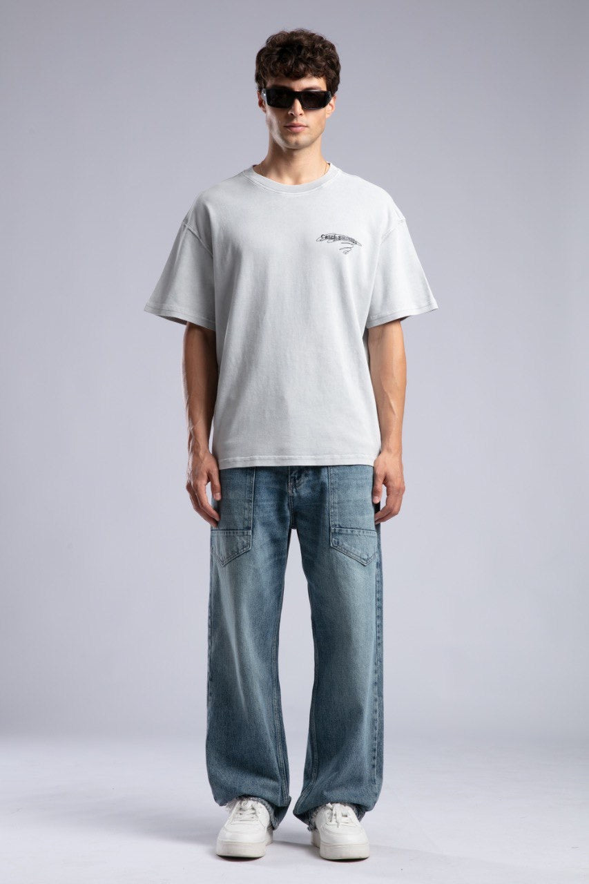 Vintage White Oversized Tee for Men Casual Streetwear