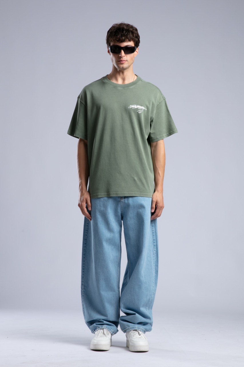 Vintage Green Oversized Tee for Men Casual Streetwear