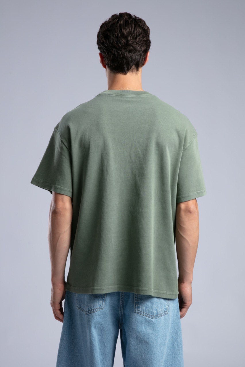 Vintage Green Oversized Tee for Men Casual Streetwear