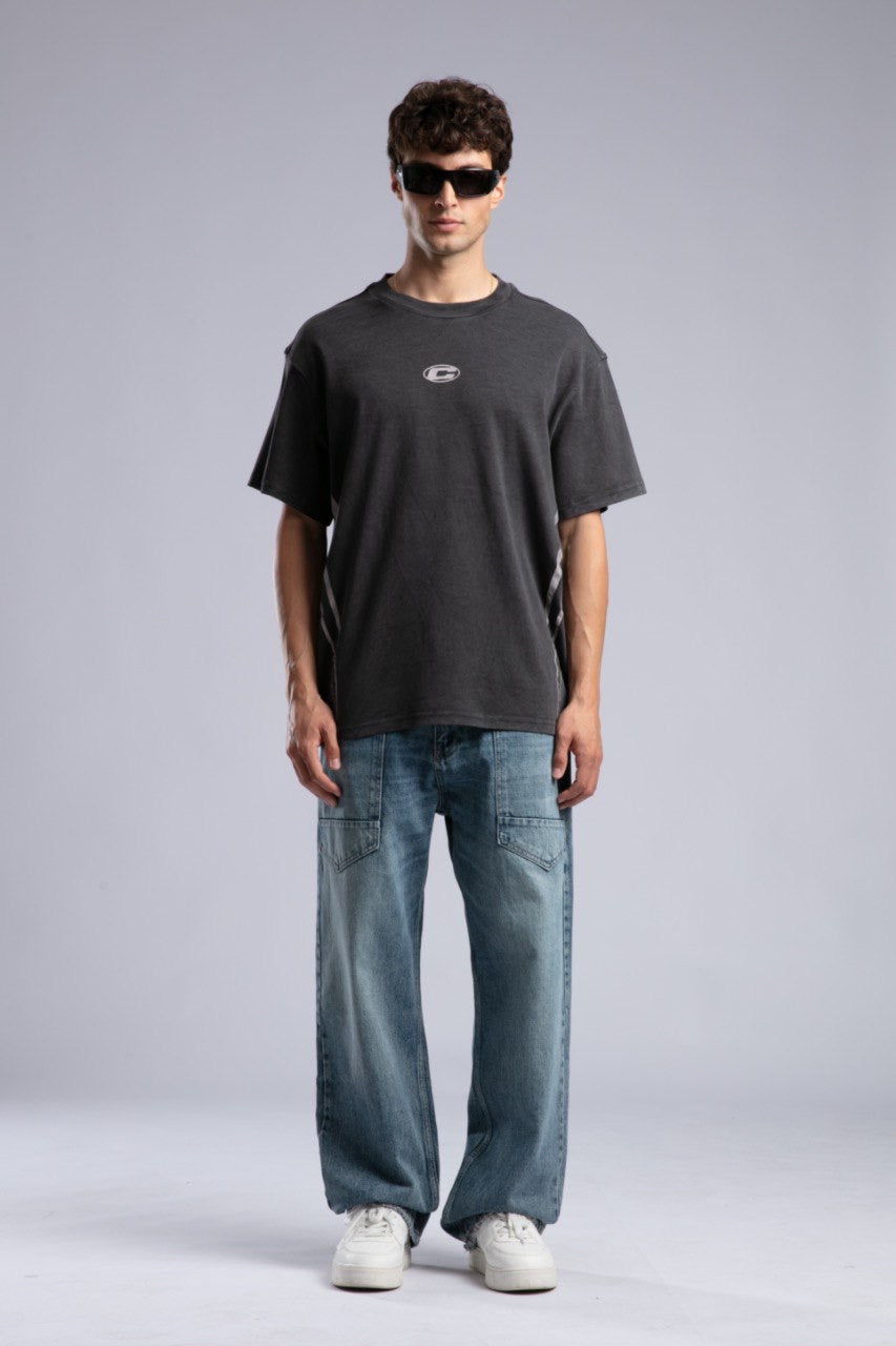 Graphic Logo Black Oversized Tee for Men Streetwear