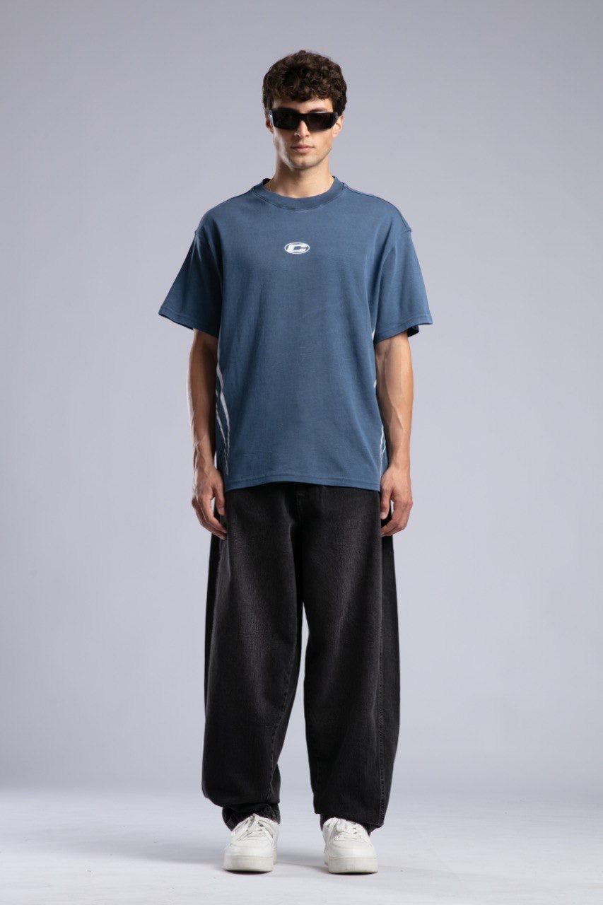 Graphic Logo Blue Oversized Tee for Men Streetwear