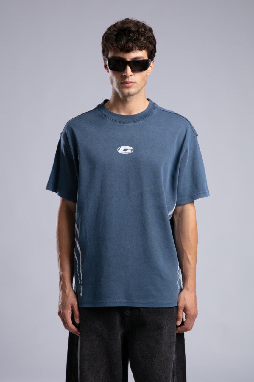 Graphic Logo Blue Oversized Tee for Men Streetwear