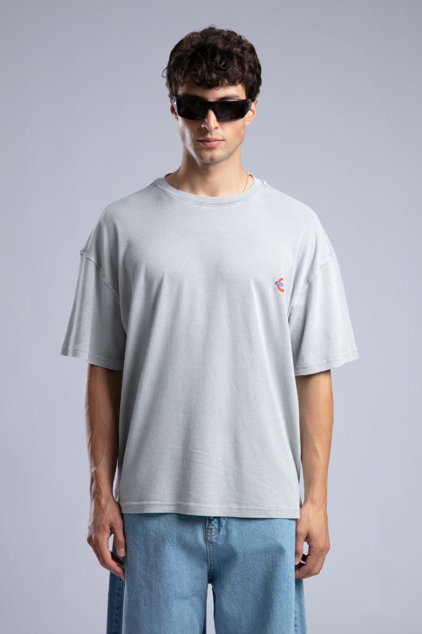 Minimal Logo Light Gray Oversized Tee for Streetwear