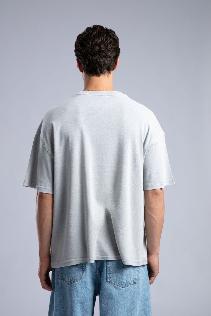 Minimal Logo Light Gray Oversized Tee for Streetwear