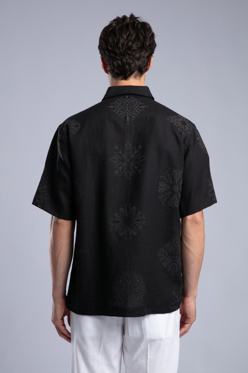 Black Short Sleeve Button-Up Shirt for Men Streetwear