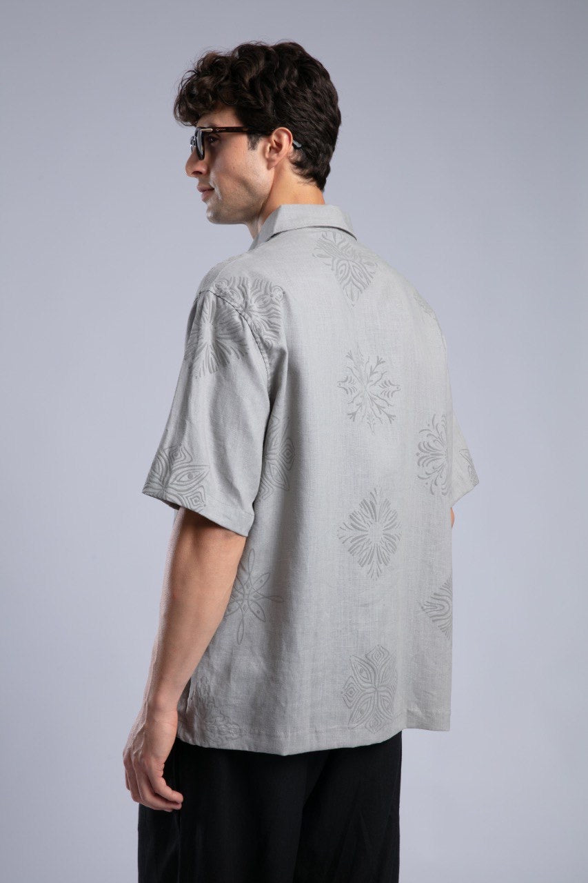 Gray Short Sleeve Button-Up Shirt for Men Streetwear