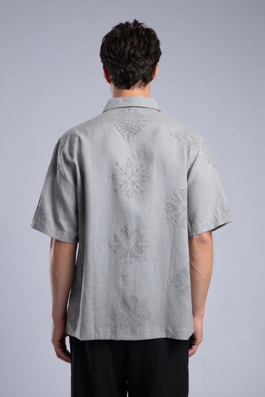 Gray Short Sleeve Button-Up Shirt for Men Streetwear