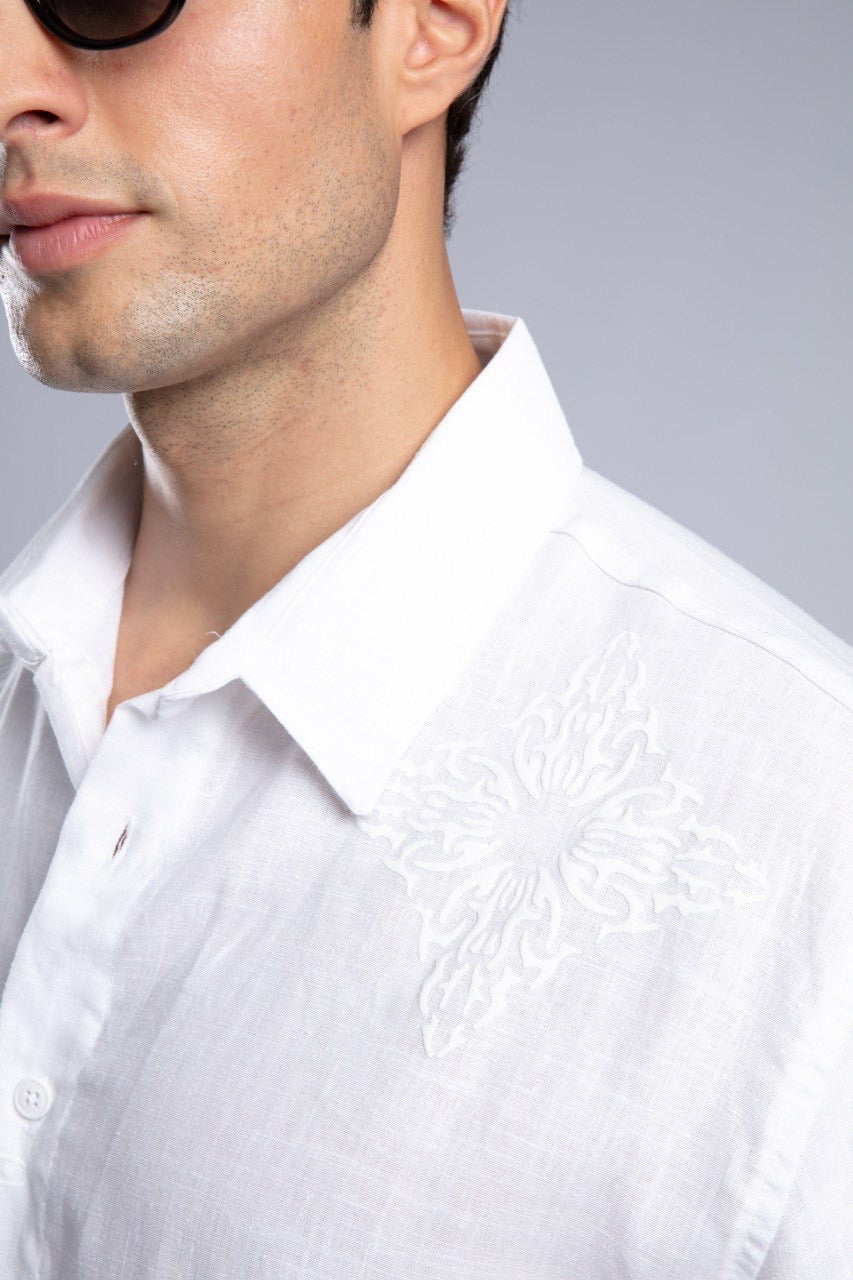 White Short Sleeve Button-Up Shirt for Men Summer