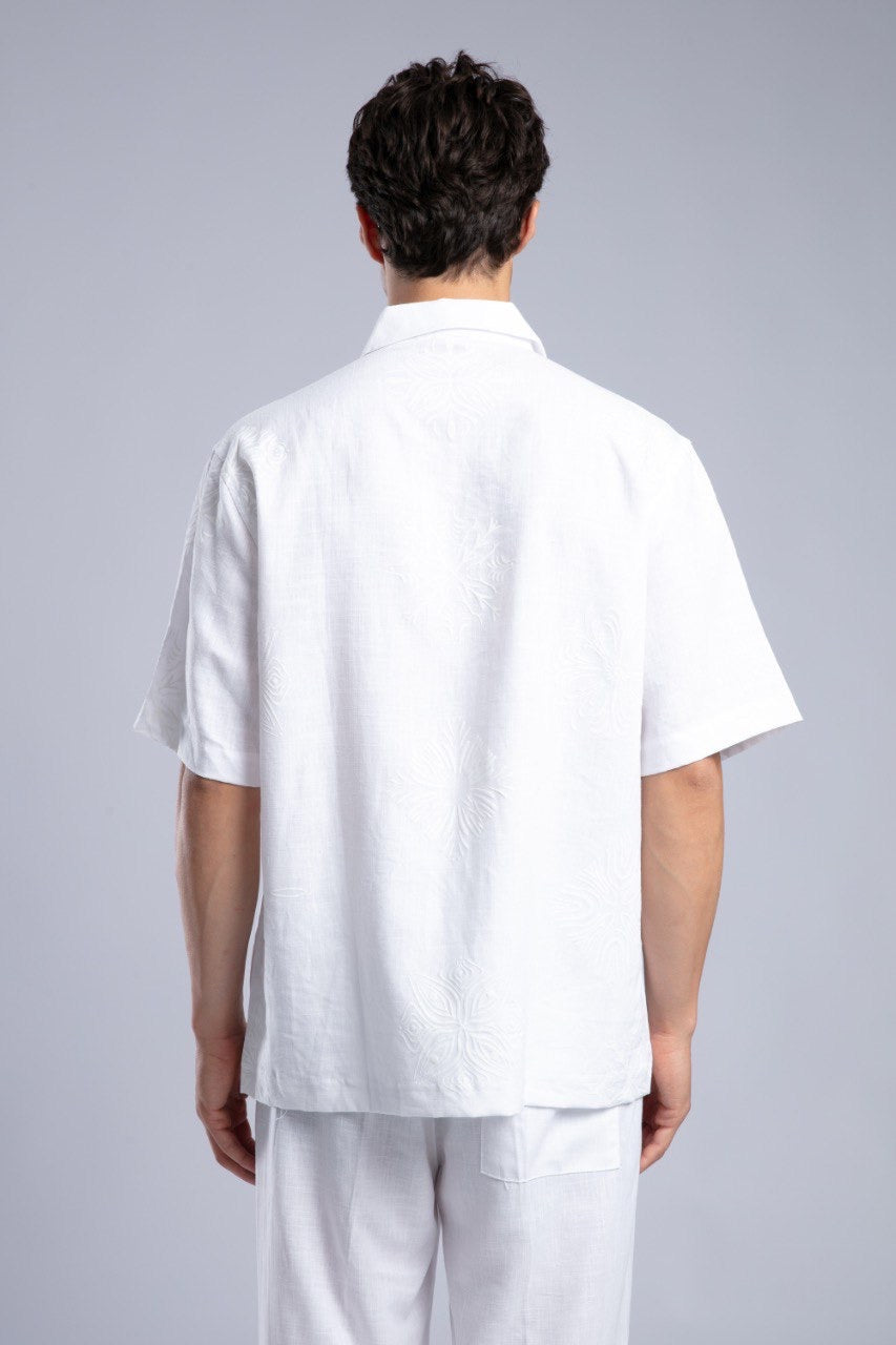White Short Sleeve Button-Up Shirt for Men Summer