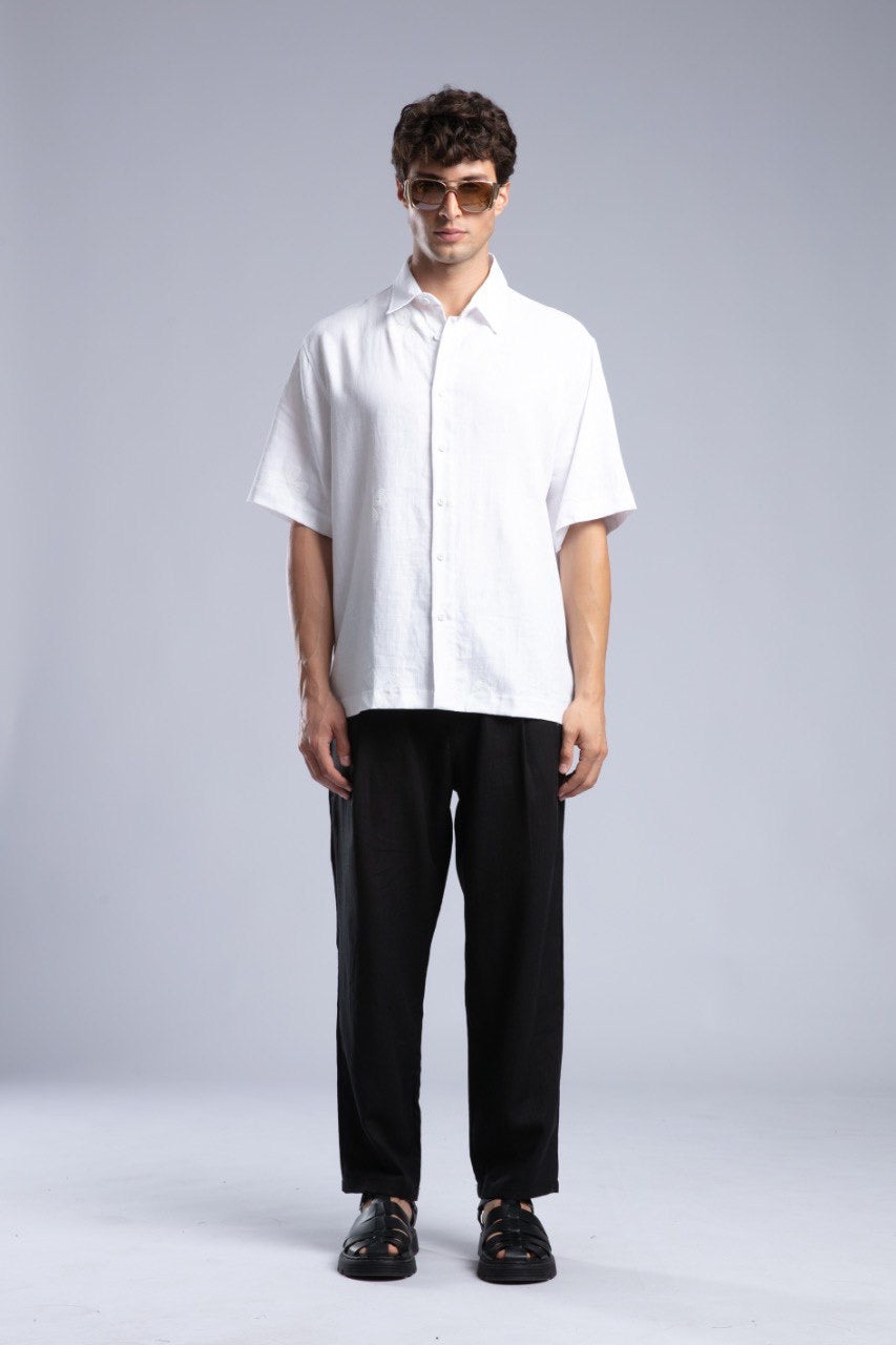 White Short Sleeve Button-Up Shirt for Men Casual