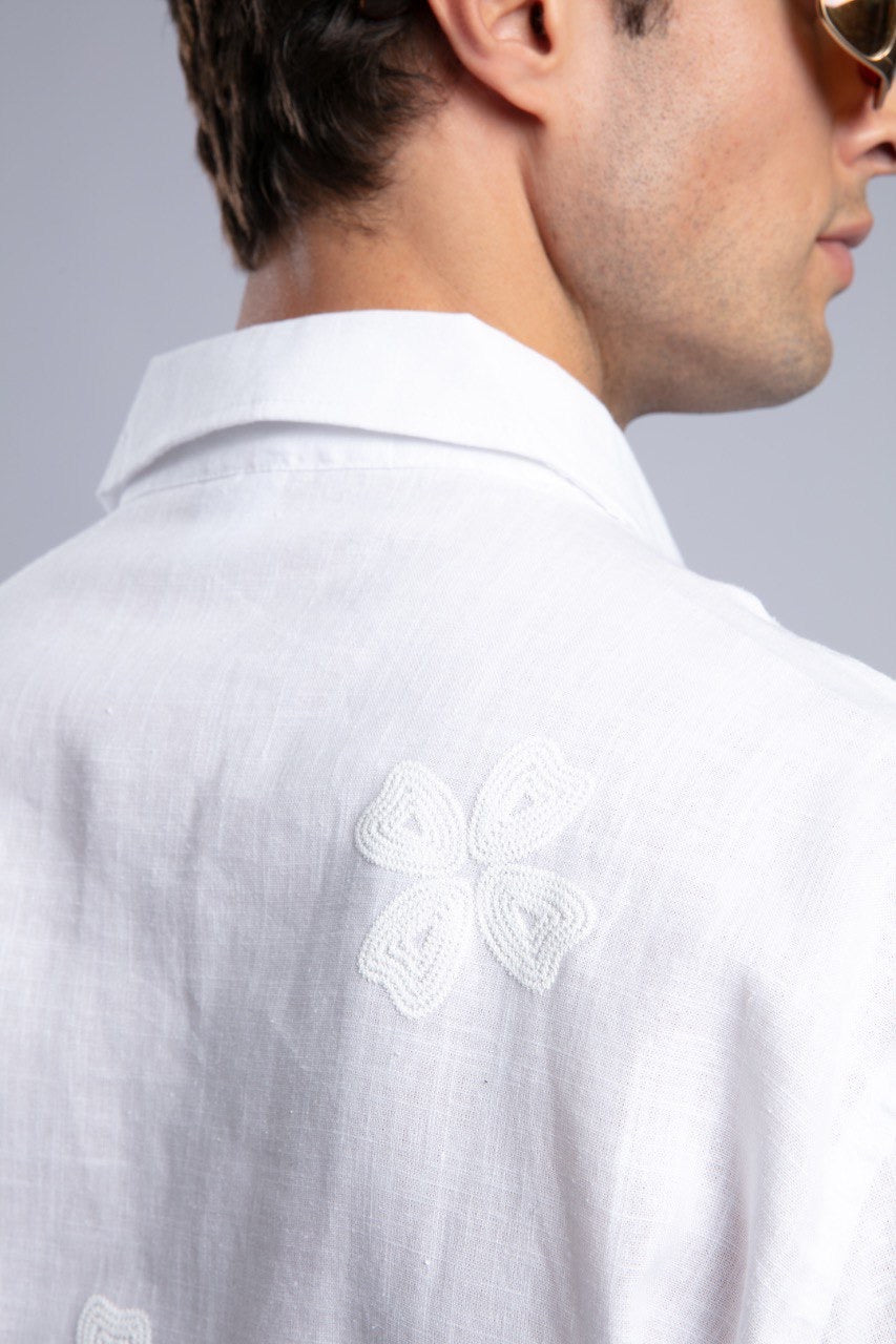 White Short Sleeve Button-Up Shirt for Men Casual