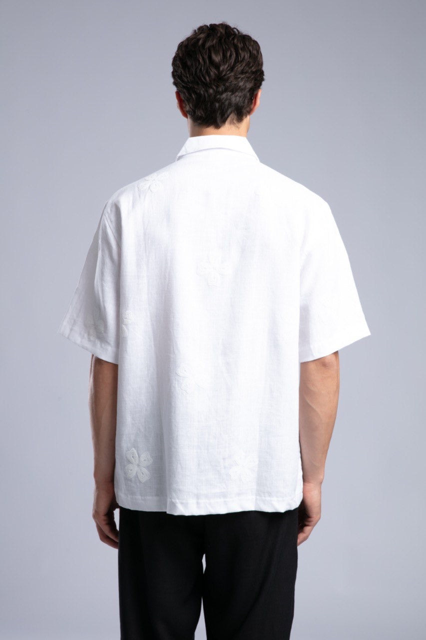 White Short Sleeve Button-Up Shirt for Men Casual